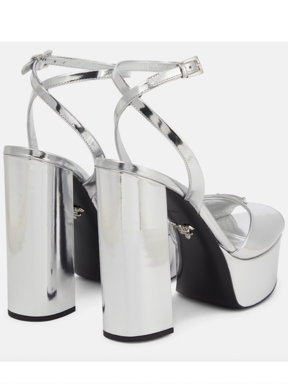 Prada Plateau Metallic Silver Peep-Toe Platform Pumps Size 6 - Picture 4 of 12